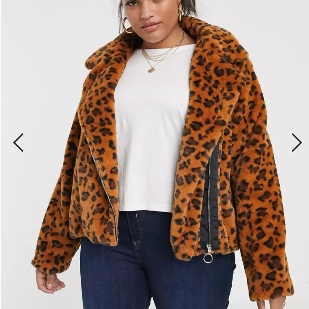 Brave Soul Leopard Print Faux Fur Jacket